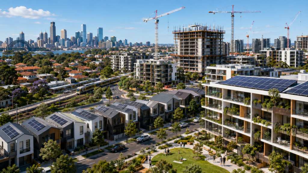 Modern city view with new development