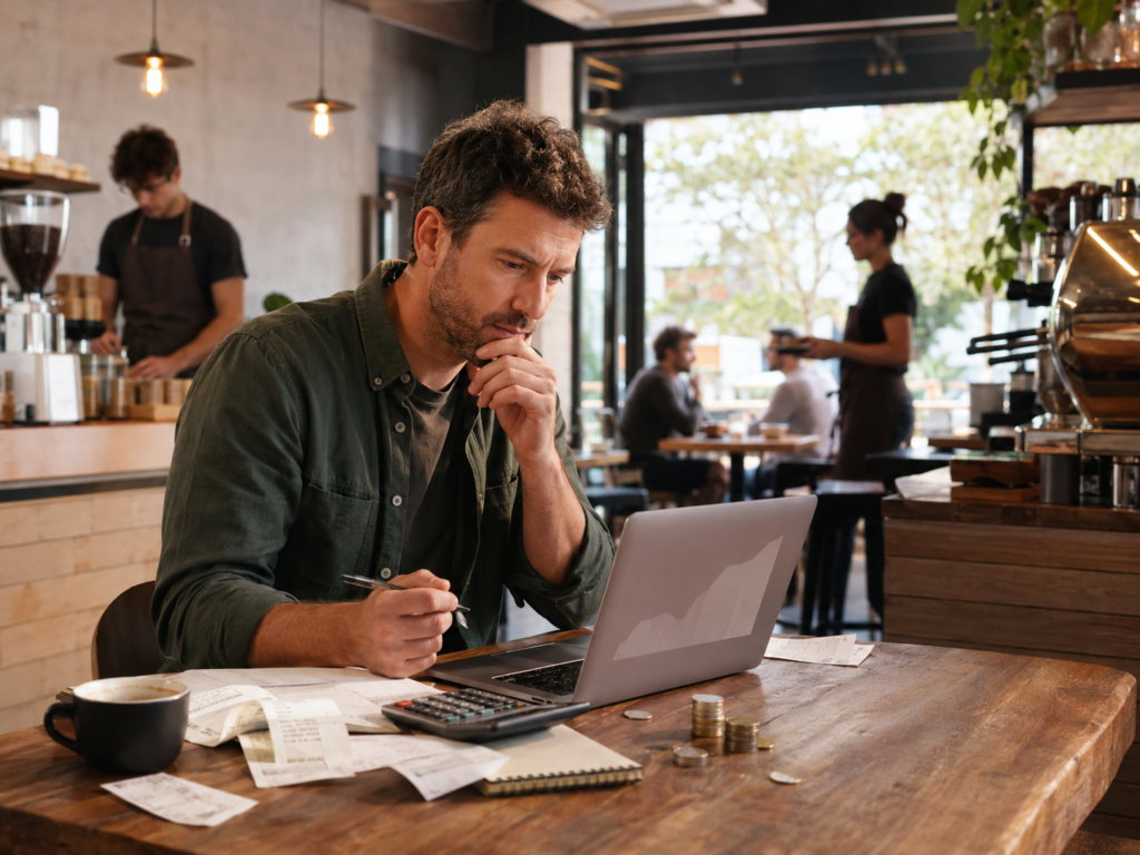 Serious workers in a modern cafe